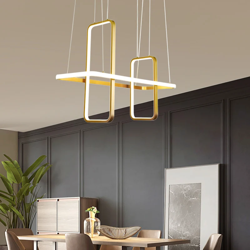 Metalen rechthoekige plafondhanglamp, eenvoudige stijl, zwart/gouden eilandlamp, warm/wit licht Clearhalo