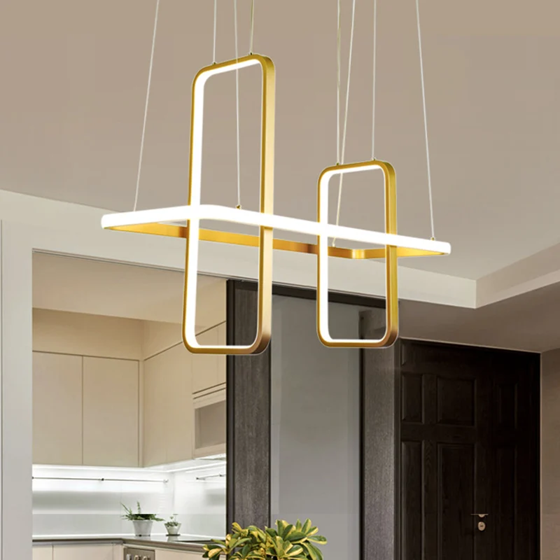 Metalen rechthoekige plafondhanglamp, eenvoudige stijl, zwart/gouden eilandlamp, warm/wit licht Clearhalo