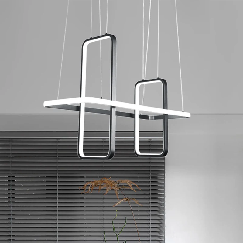 Metalen rechthoekige plafondhanglamp, eenvoudige stijl, zwart/gouden eilandlamp, warm/wit licht Clearhalo