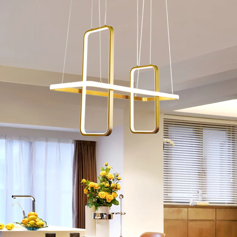 Metalen rechthoekige plafondhanglamp, eenvoudige stijl, zwart/gouden eilandlamp, warm/wit licht Clearhalo