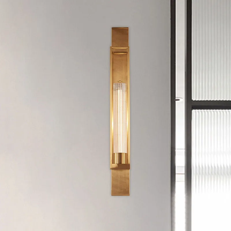 Metalen rechthoekige wandkandelaar Verlichting Luxe 1-lamps woonkamerwandlamp goud met cilindervormige helderglazen kap Cl...