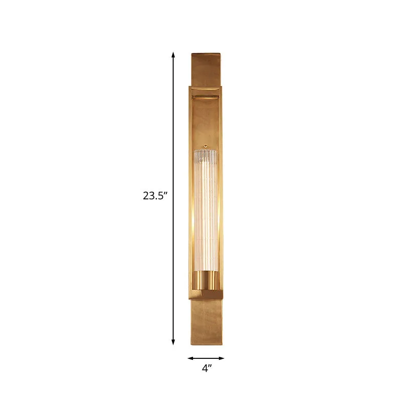 Metalen rechthoekige wandkandelaar Verlichting Luxe 1-lamps woonkamerwandlamp goud met cilindervormige helderglazen kap Cl...