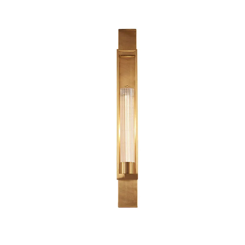 Metalen rechthoekige wandkandelaar Verlichting Luxe 1-lamps woonkamerwandlamp goud met cilindervormige helderglazen kap Cl...