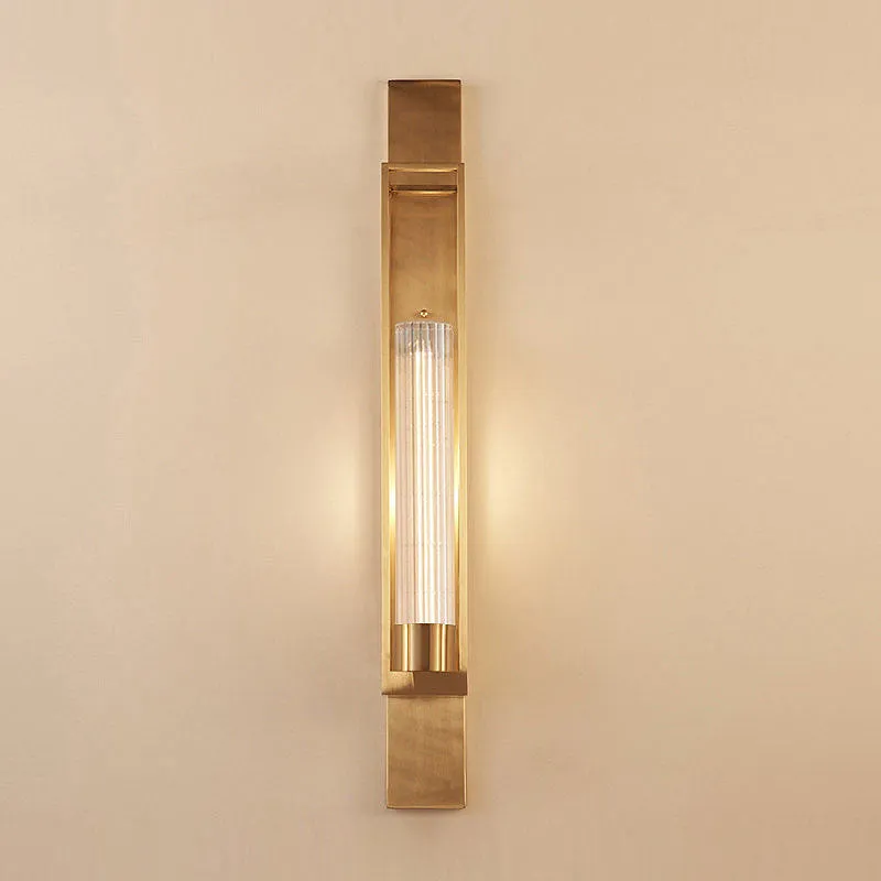 Metalen rechthoekige wandkandelaar Verlichting Luxe 1-lamps woonkamerwandlamp goud met cilindervormige helderglazen kap Cl...