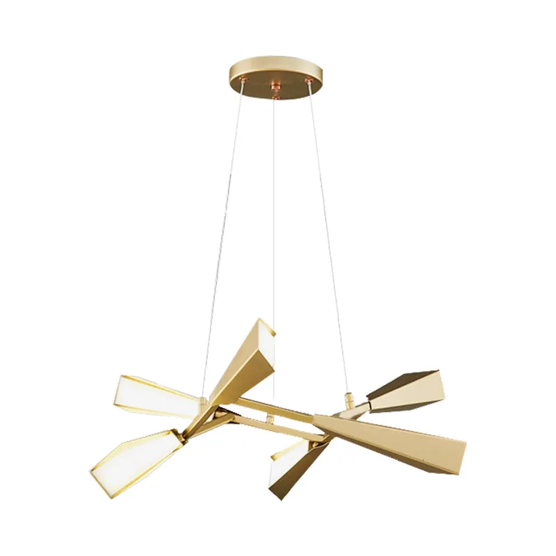 Metalen rechtlijnige kroonluchterverlichting met ganzenkap moderne 6/8 lichten gouden eetkamer hanglamp warm/wit Clearhalo