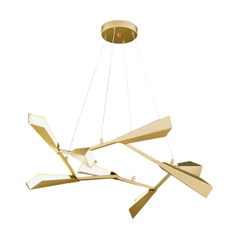Metalen rechtlijnige kroonluchterverlichting met ganzenkap moderne 6/8 lichten gouden eetkamer hanglamp warm/wit Clearhalo