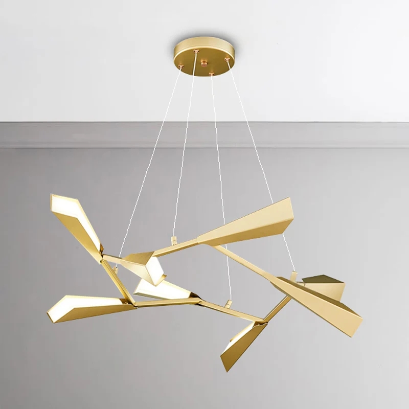 Metalen rechtlijnige kroonluchterverlichting met ganzenkap moderne 6/8 lichten gouden eetkamer hanglamp warm/wit Clearhalo