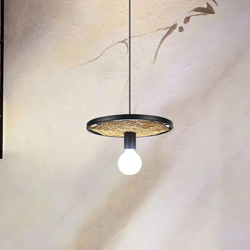 Metalen ring hanglamp moderne stijl 1/3-lichts plafondlamp met zwarte afwerking en touwdetail voor eetkamer Clearhalo