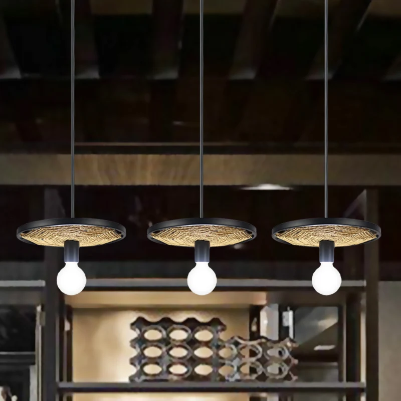 Metalen ring hanglamp moderne stijl 1/3-lichts plafondlamp met zwarte afwerking en touwdetail voor eetkamer Clearhalo