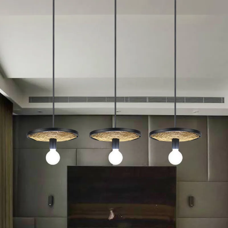 Metalen ring hanglamp moderne stijl 1/3-lichts plafondlamp met zwarte afwerking en touwdetail voor eetkamer Clearhalo