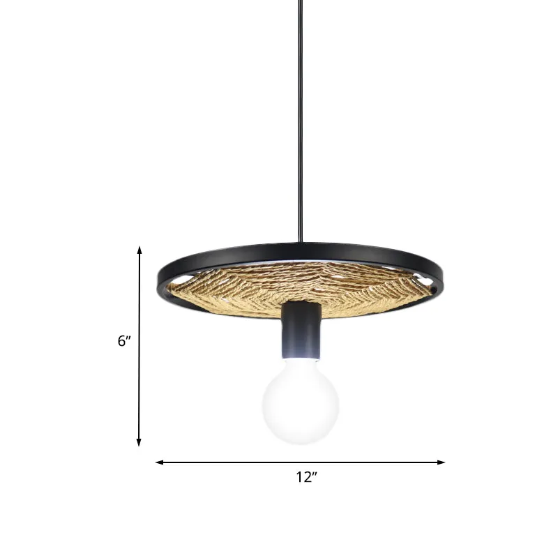 Metalen ring hanglamp moderne stijl 1/3-lichts plafondlamp met zwarte afwerking en touwdetail voor eetkamer Clearhalo