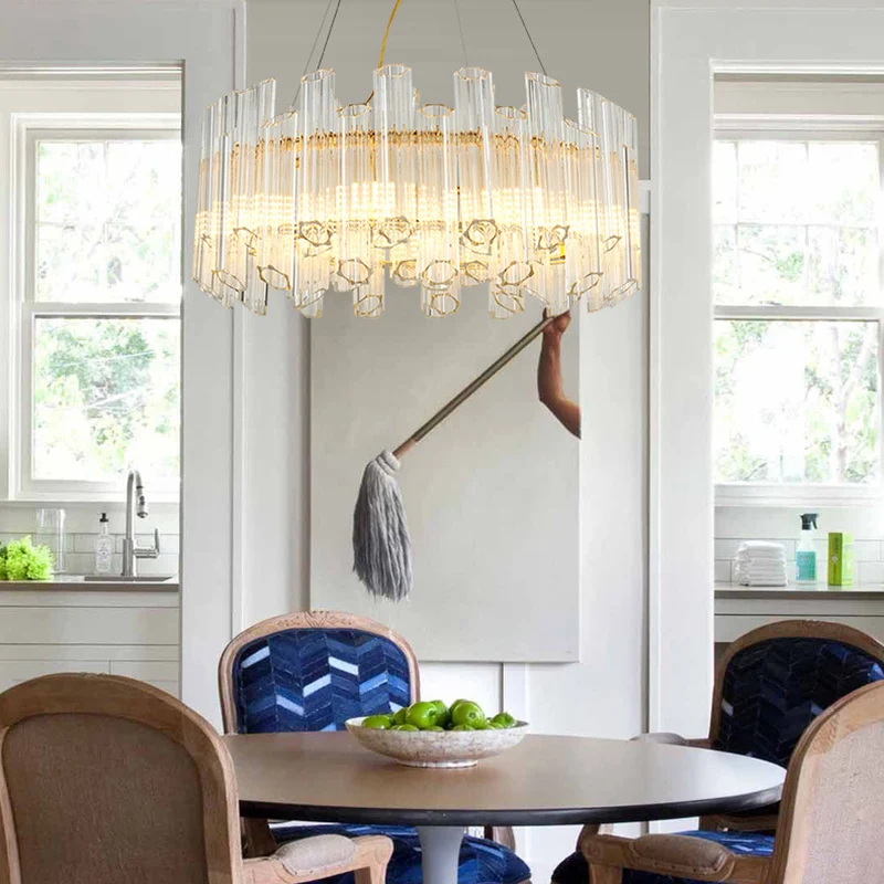 Metalen ring hanglamp modernistische multi-licht hangende kroonluchter met kristallen pijp goud Clearhalo