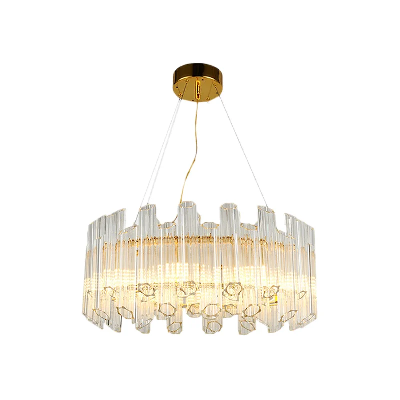 Metalen ring hanglamp modernistische multi-licht hangende kroonluchter met kristallen pijp goud Clearhalo