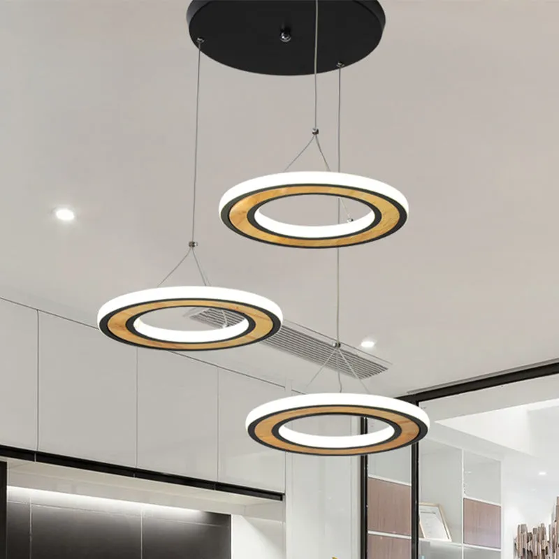 Metalen ring LED-plafondverlichting moderne stijl 3-lichts multi-lamp hanger zwart voor woonkamer Clearhalo