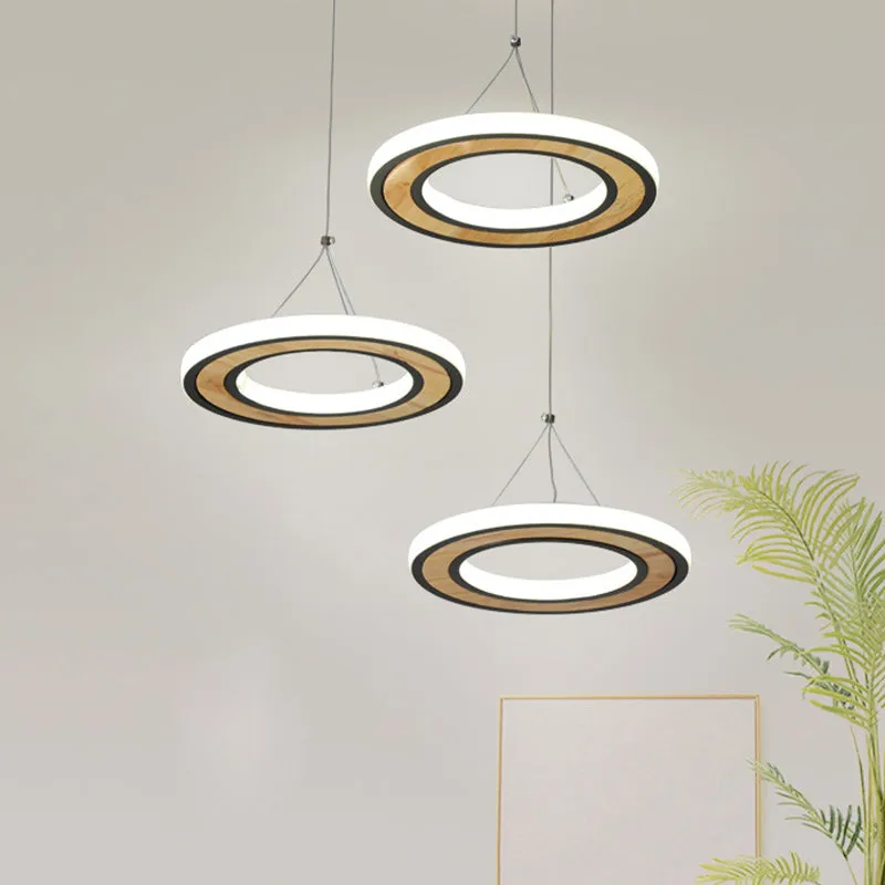 Metalen ring LED-plafondverlichting moderne stijl 3-lichts multi-lamp hanger zwart voor woonkamer Clearhalo