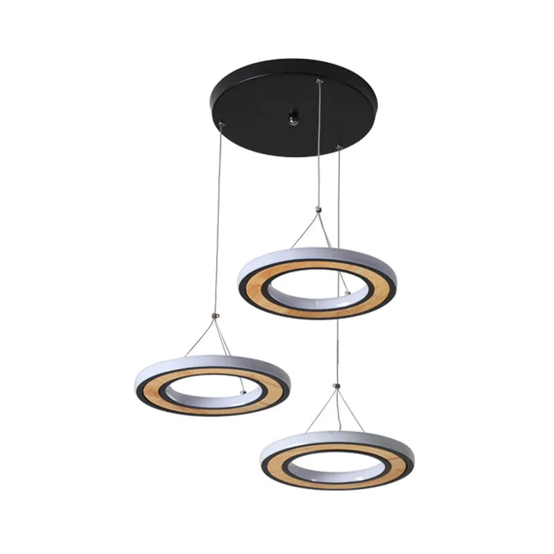 Metalen ring LED-plafondverlichting moderne stijl 3-lichts multi-lamp hanger zwart voor woonkamer Clearhalo