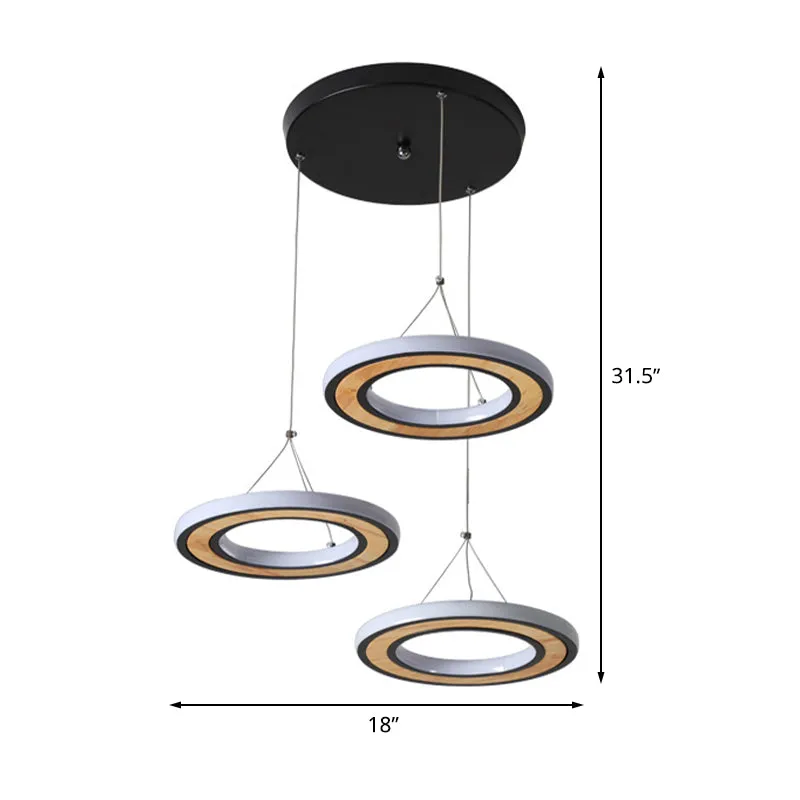 Metalen ring LED-plafondverlichting moderne stijl 3-lichts multi-lamp hanger zwart voor woonkamer Clearhalo