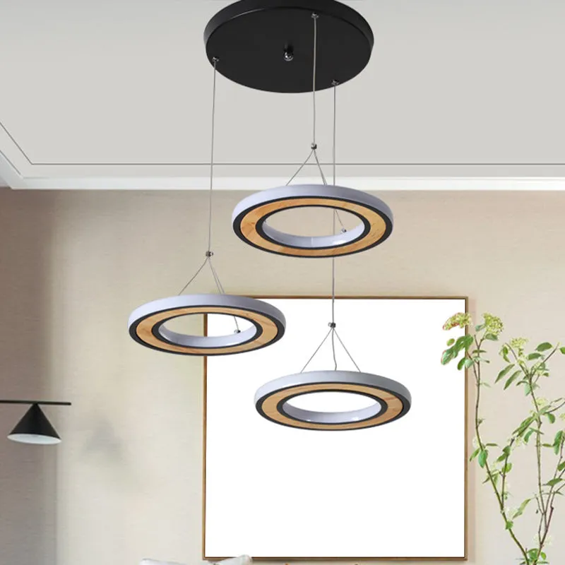 Metalen ring LED-plafondverlichting moderne stijl 3-lichts multi-lamp hanger zwart voor woonkamer Clearhalo