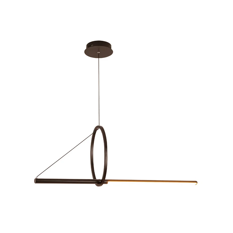 Metalen ring en lineaire eiland-hanglamp Eigentijdse zwarte LED-plafondlamp voor eetkamer Clearhalo