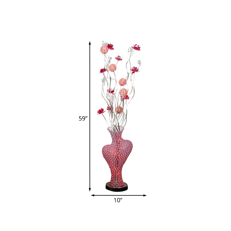 Metalen rode bloem staande lamp uitgesneden hartachtige decoratieve LED-vloerlamp met kristallen ingelegde details Clearhalo