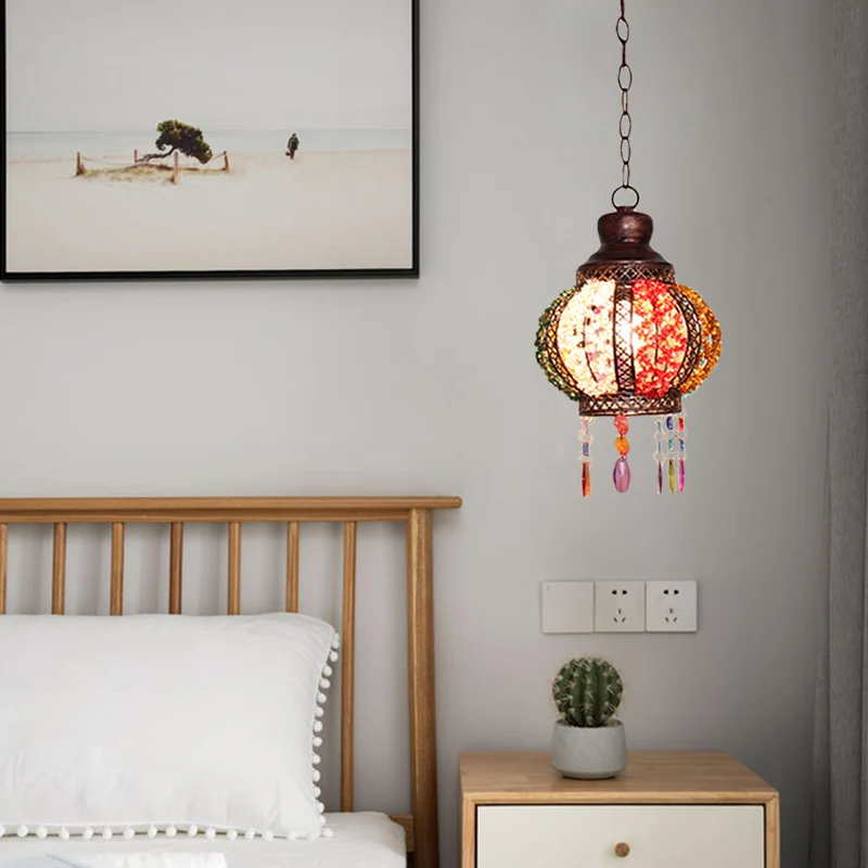 Metalen roest hangende hangende bol 1 kop Boheemse plafondophanglamp voor slaapkamer Clearhalo