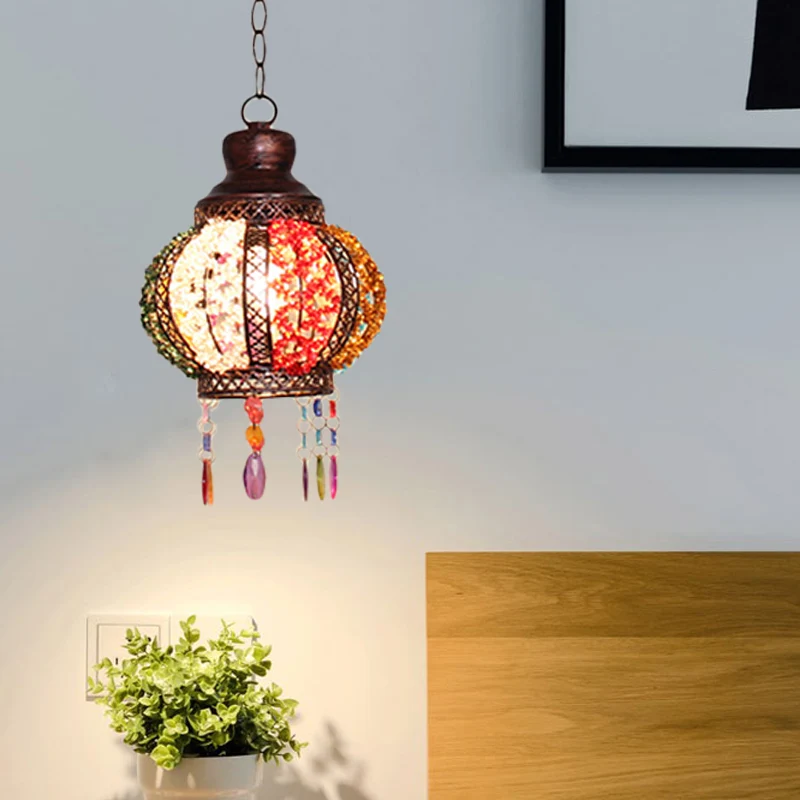 Metalen roest hangende hangende bol 1 kop Boheemse plafondophanglamp voor slaapkamer Clearhalo
