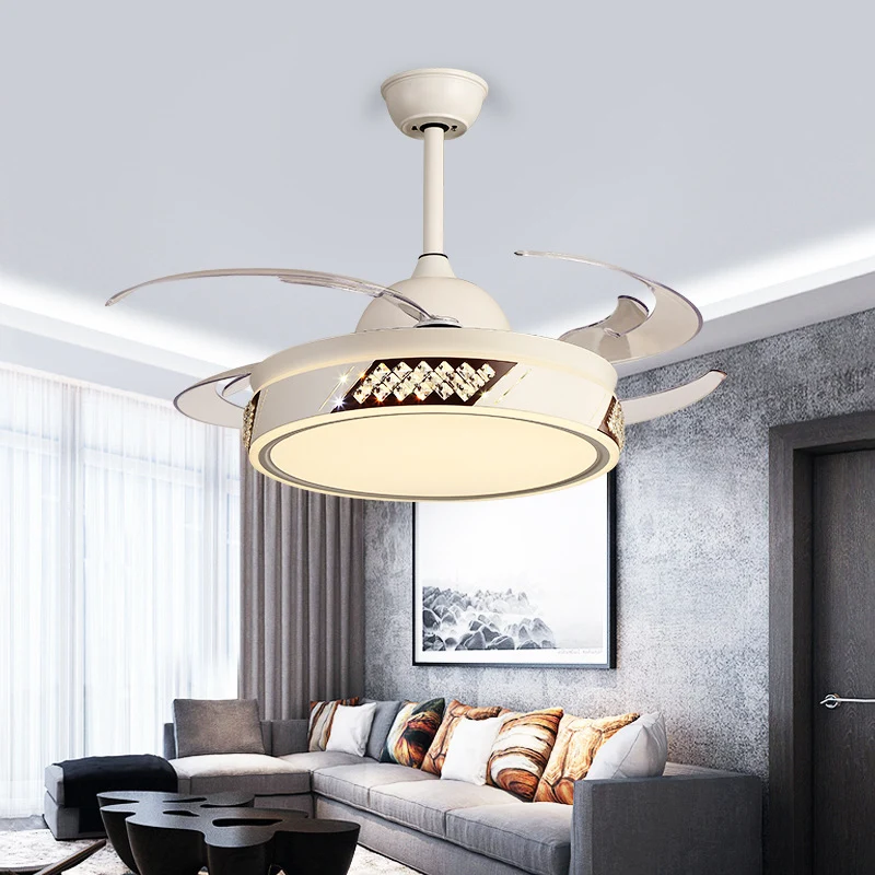 Metalen ronde hangende ventilatorverlichting Modernistische slaapkamer LED semi-inbouwlamp wit met 8 bladen, 48 inch breed...