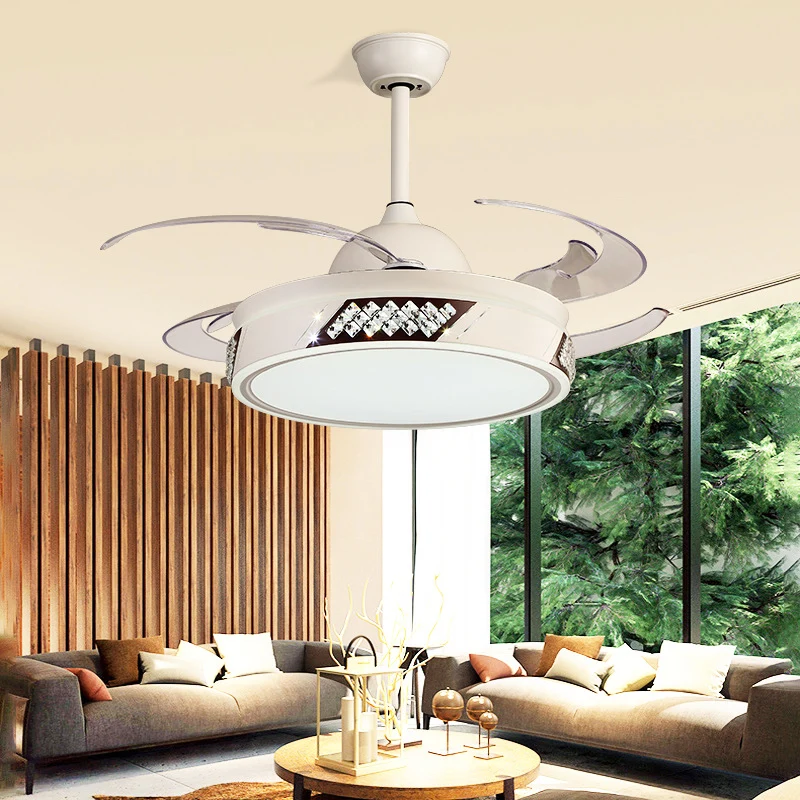 Metalen ronde hangende ventilatorverlichting Modernistische slaapkamer LED semi-inbouwlamp wit met 8 bladen, 48 inch breed...