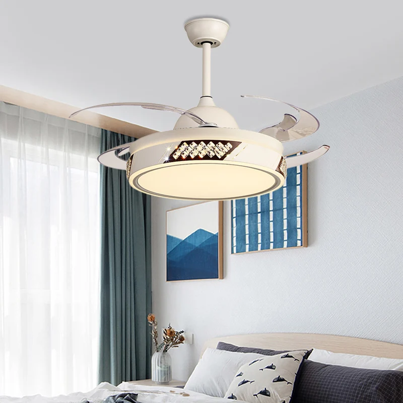 Metalen ronde hangende ventilatorverlichting Modernistische slaapkamer LED semi-inbouwlamp wit met 8 bladen, 48 inch breed...