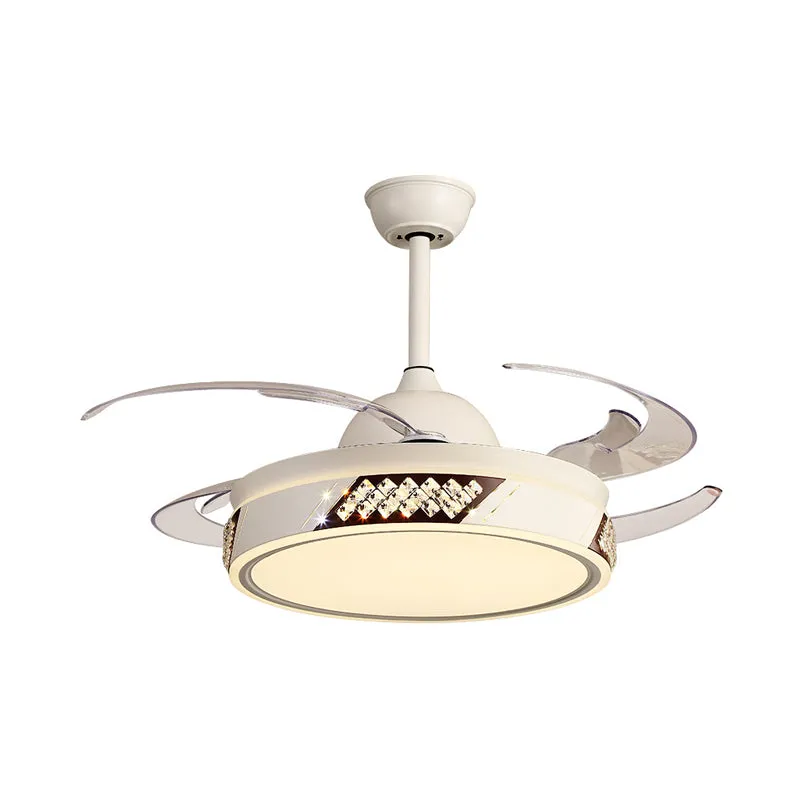 Metalen ronde hangende ventilatorverlichting Modernistische slaapkamer LED semi-inbouwlamp wit met 8 bladen, 48 inch breed...