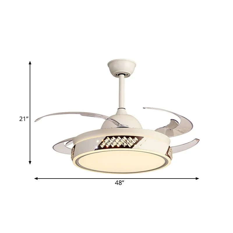 Metalen ronde hangende ventilatorverlichting Modernistische slaapkamer LED semi-inbouwlamp wit met 8 bladen, 48 inch breed...
