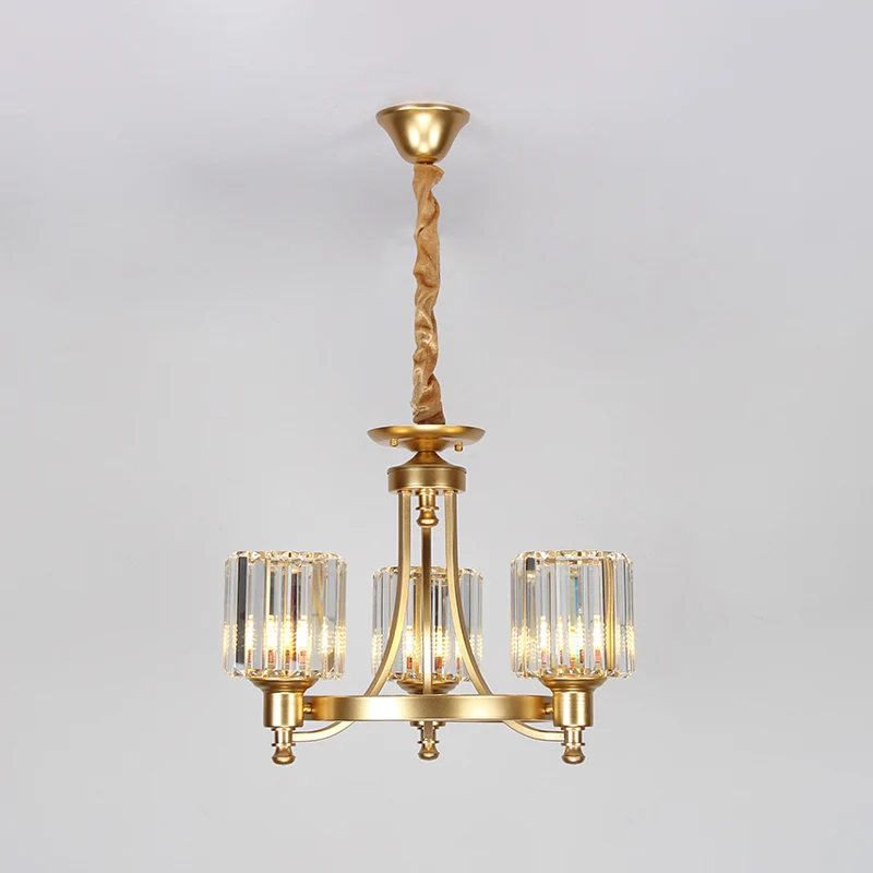 Metalen ronde kroonluchterverlichting Hedendaagse gouden plafondhanglamp met 3/6 lampen en trommelkristallen prismakap Cle...