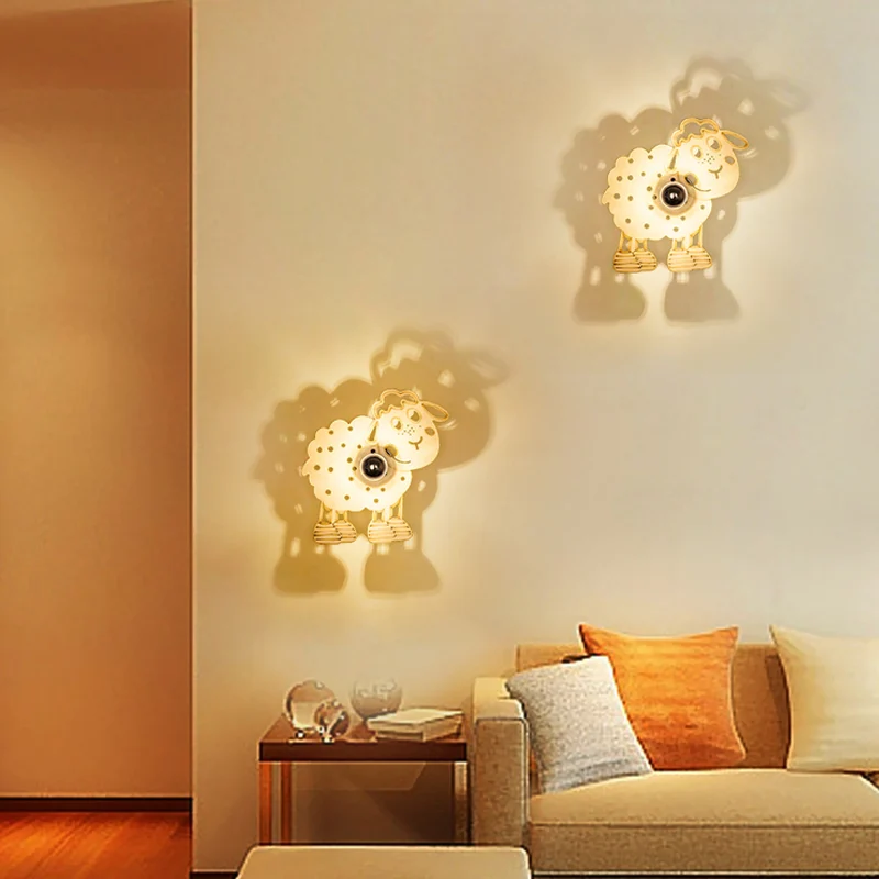 Metalen schaap wandlamp slaapkamer kleuterschool 1 kop kinderwandkandelaar beige Clearhalo