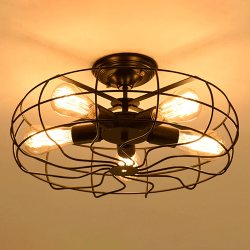 Metalen semi-inbouwkroonluchter Shabby Chic zwarte kooi gangpad semi-gemonteerde verlichting Clearhalo