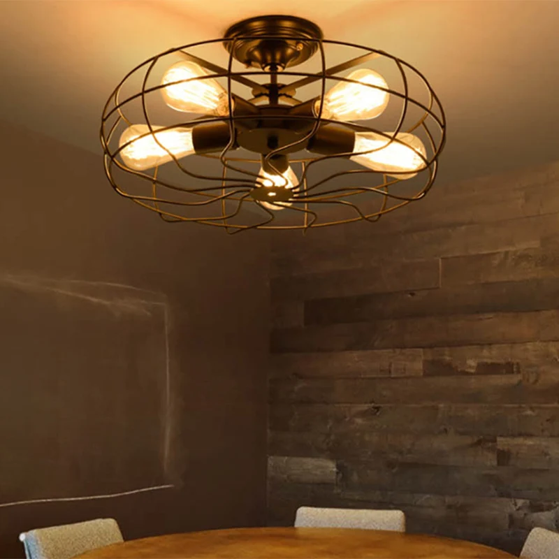 Metalen semi-inbouwkroonluchter Shabby Chic zwarte kooi gangpad semi-gemonteerde verlichting Clearhalo