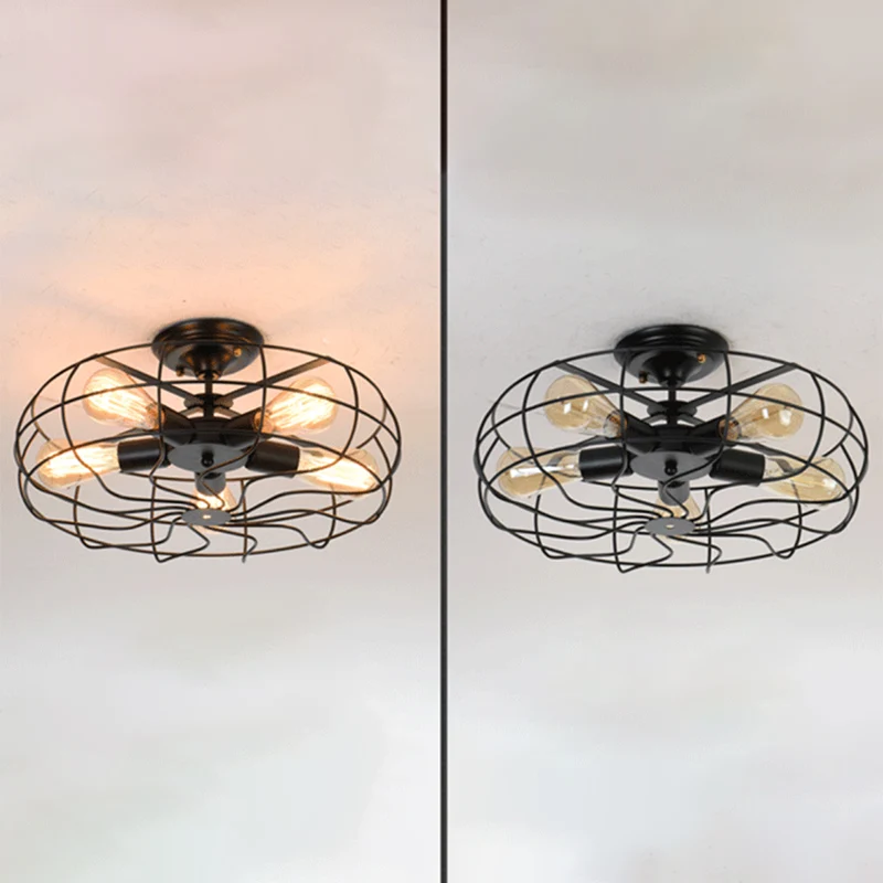 Metalen semi-inbouwkroonluchter Shabby Chic zwarte kooi gangpad semi-gemonteerde verlichting Clearhalo