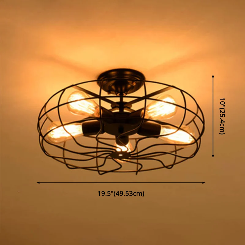 Metalen semi-inbouwkroonluchter Shabby Chic zwarte kooi gangpad semi-gemonteerde verlichting Clearhalo