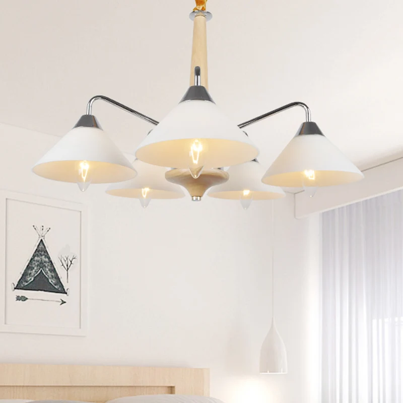 Metalen Sputnik kroonluchterlamp modern 5-kops wit hangend plafondlicht met kegel acryl kap Clearhalo