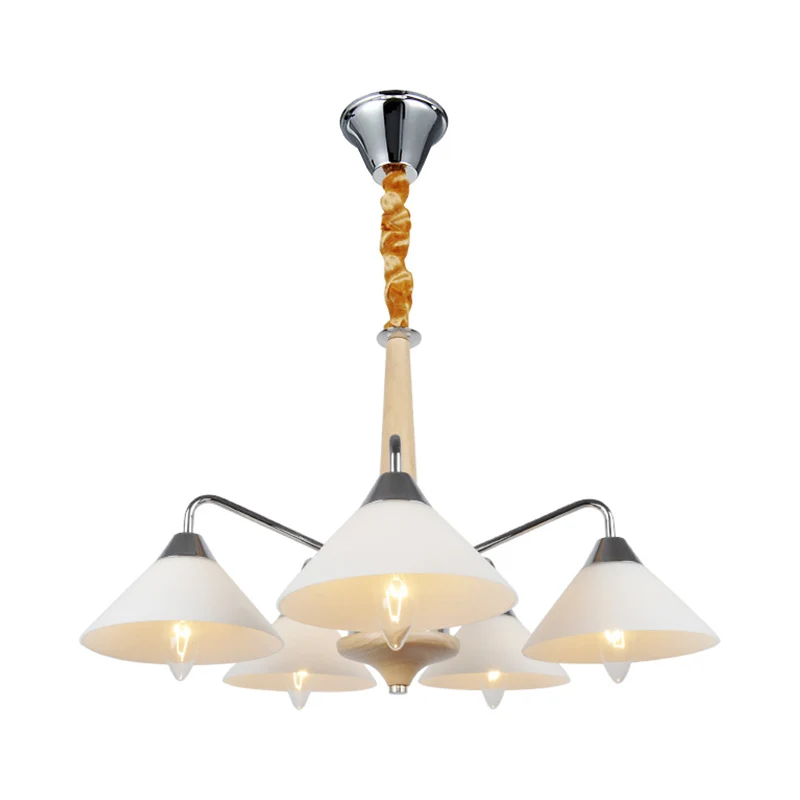 Metalen Sputnik kroonluchterlamp modern 5-kops wit hangend plafondlicht met kegel acryl kap Clearhalo