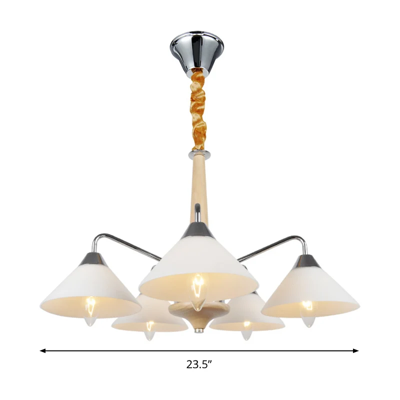 Metalen Sputnik kroonluchterlamp modern 5-kops wit hangend plafondlicht met kegel acryl kap Clearhalo