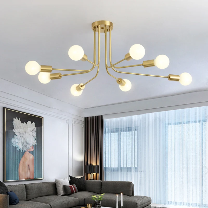 Metalen Starburst semi-inbouw hedendaagse plafondlamp met 7 lampen messing Clearhalo