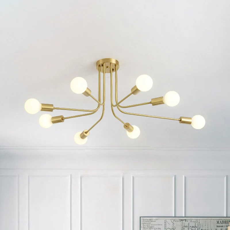 Metalen Starburst semi-inbouw hedendaagse plafondlamp met 7 lampen messing Clearhalo