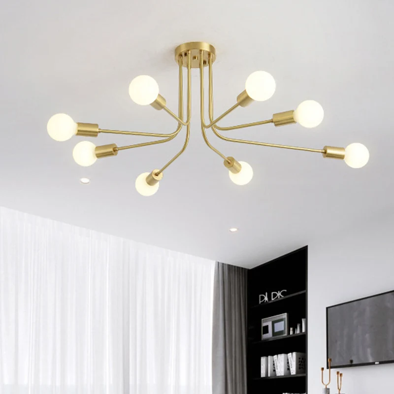 Metalen Starburst semi-inbouw hedendaagse plafondlamp met 7 lampen messing Clearhalo