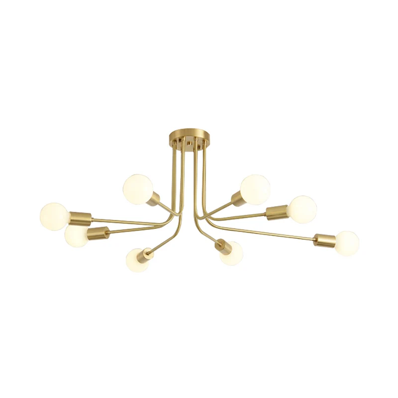 Metalen Starburst semi-inbouw hedendaagse plafondlamp met 7 lampen messing Clearhalo