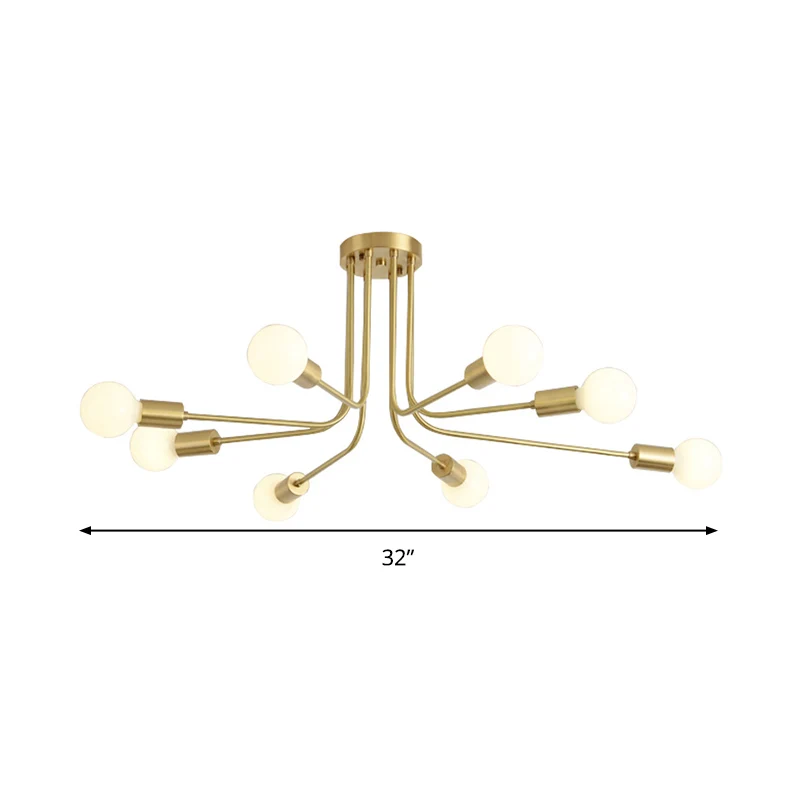 Metalen Starburst semi-inbouw hedendaagse plafondlamp met 7 lampen messing Clearhalo