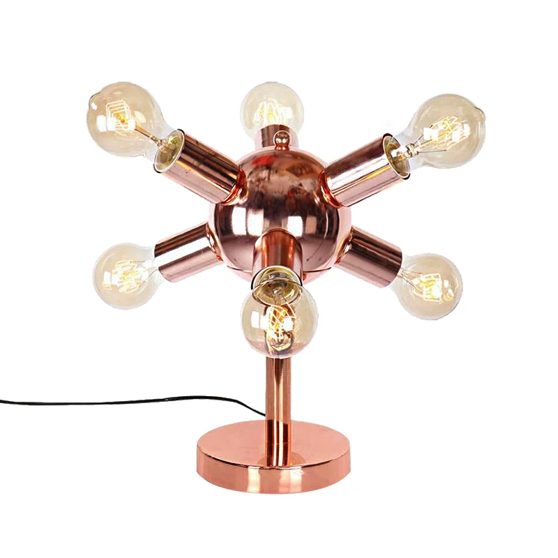 Metalen tafellamp met 6/9 koppen, industriële stijl, koperen afwerking, Spoetnik, slaapkamertafelverlichting met zichtbare...