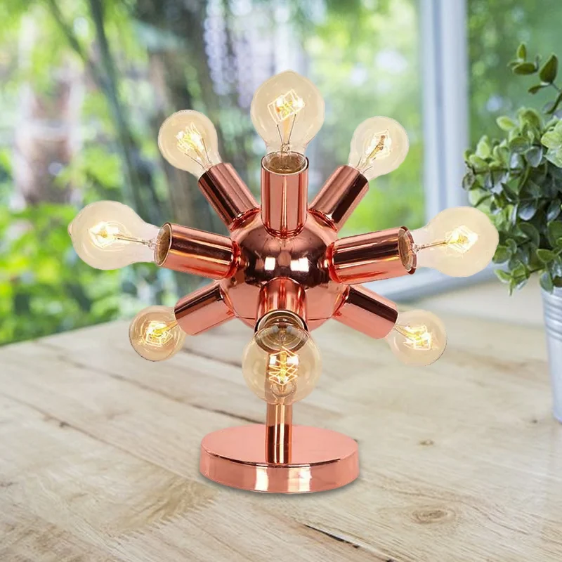 Metalen tafellamp met 6/9 koppen, industriële stijl, koperen afwerking, Spoetnik, slaapkamertafelverlichting met zichtbare...