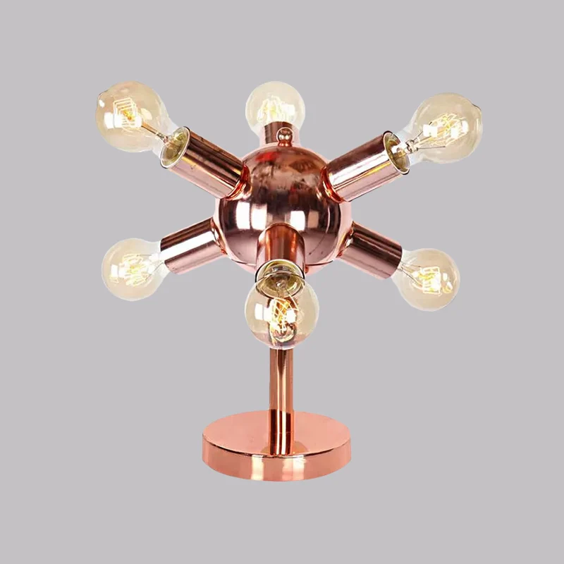 Metalen tafellamp met 6/9 koppen, industriële stijl, koperen afwerking, Spoetnik, slaapkamertafelverlichting met zichtbare...