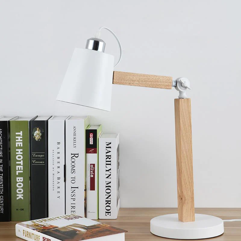 Metalen taps toelopende bureaulamp Moderne 1-kops nachttafellamp wit/zwart met draaibaar knooppunt Clearhalo