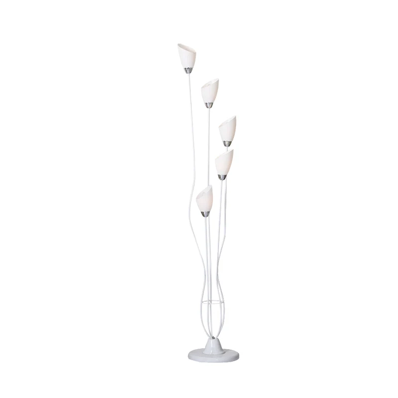 Metalen Torchiere vloerleeslamp eigentijds 5-lamps wit staand licht voor studeerkamer Clearhalo